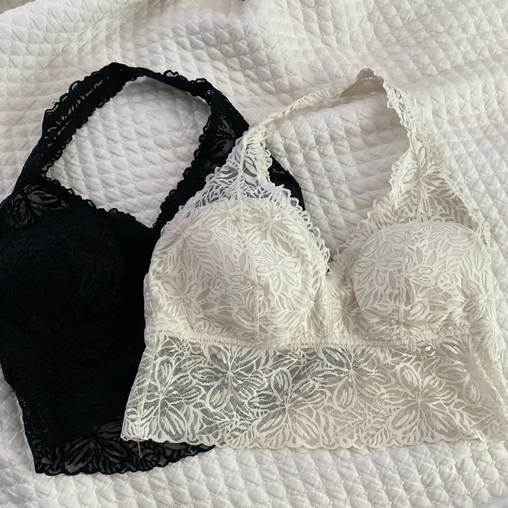 2/$12 Aerie halter bralettes - Ivory & Black size XL in excellent condition
